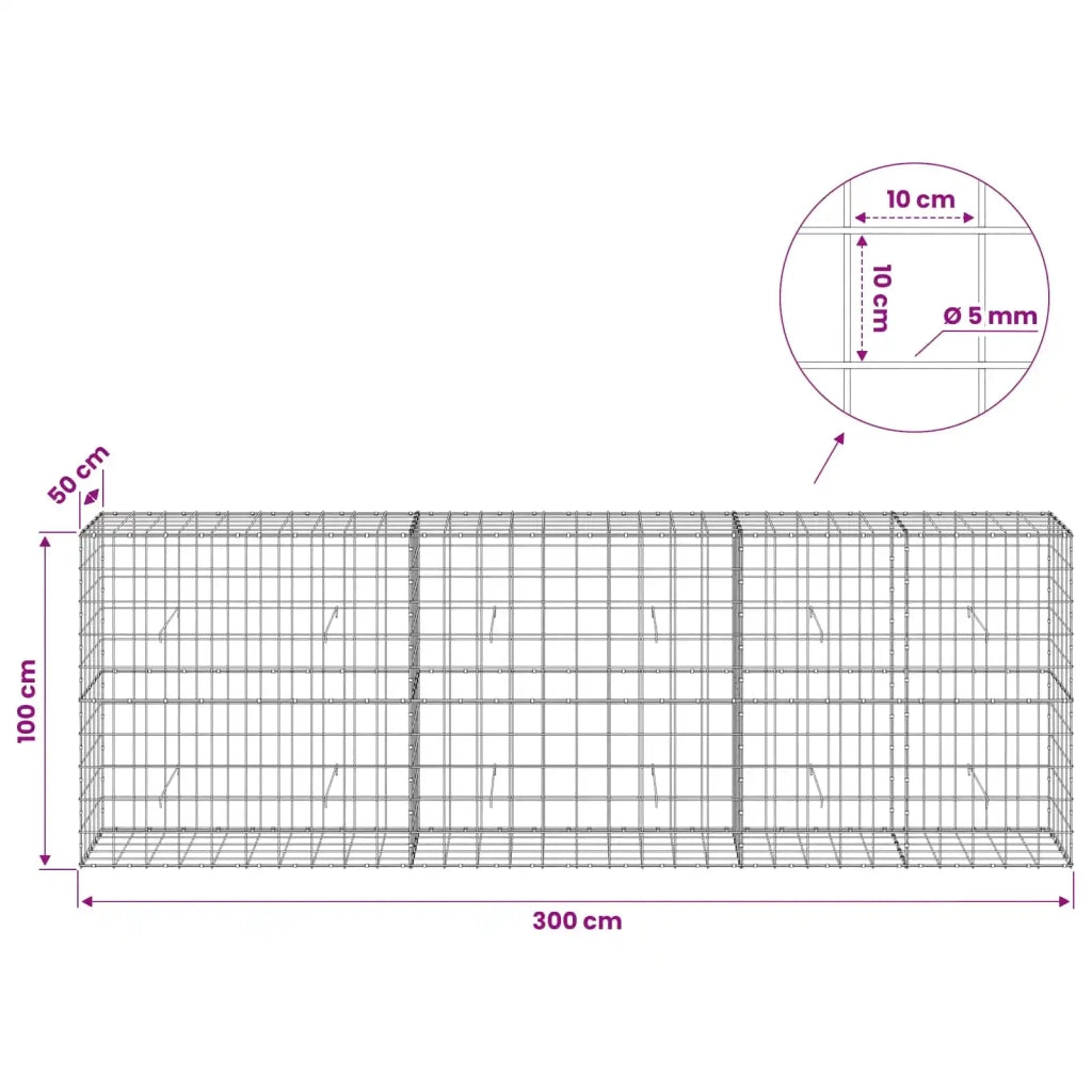 Gabione con Filo da 5 mm e Rete da 10x10 cm 300x50x100 cm 3465216