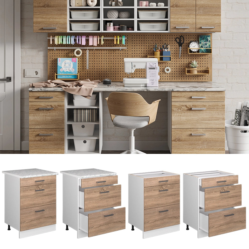 Vicco Base universale Sonoma 60 cm con cassetti, senza piano di lavoro