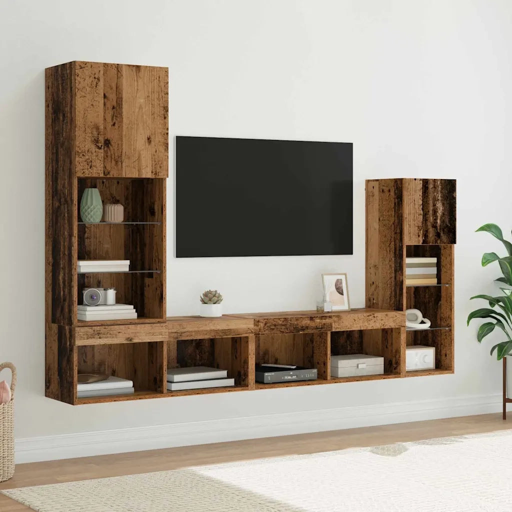 Mobile per TV a Muro 4 pz-Set di 4 Credenza per TV sospesa Legno vecchio Legno multistrato 309714