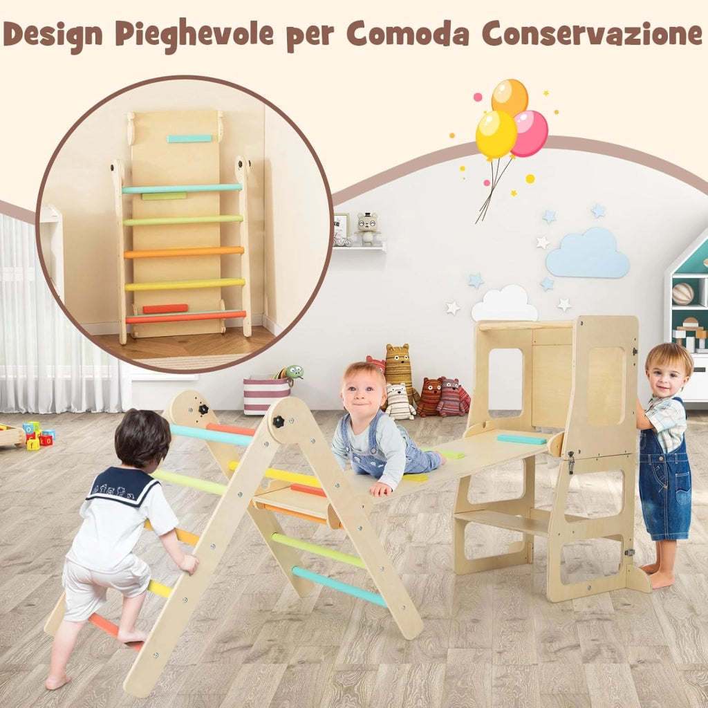 7 in 1 Set da Arrampicata per Bambini, Giocattoli da Arrampicata Pieghevole con Rampa Reversibile Sgabello Convertibile Tavolo e Sedia Lavagna, 3-14 Anni (Colorato)