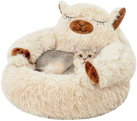Letto per Gatti in Forma di Cammello, Letto per Gatti a Donut per Gatti Grandi, Lavabile, Dimensioni S (51 x 51 x 33 cm), Letto per Gatti, Cuscino per Gatti, Letto per Gatti a Tema Cartone, Letto per Piccoli Cani, Cammello