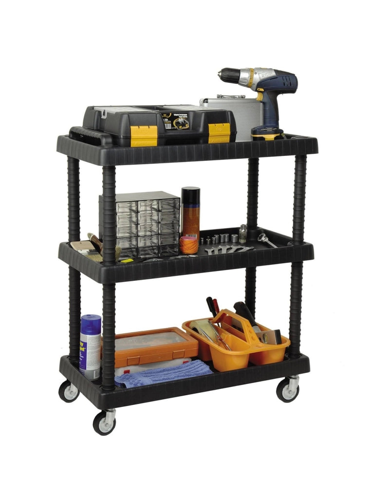 Carrello multiuso in polipropilene a 3 ripiani con Vinci, Scaffale su Vinci, 100% Made in Italy,cm 76x16h38, colore Antracite