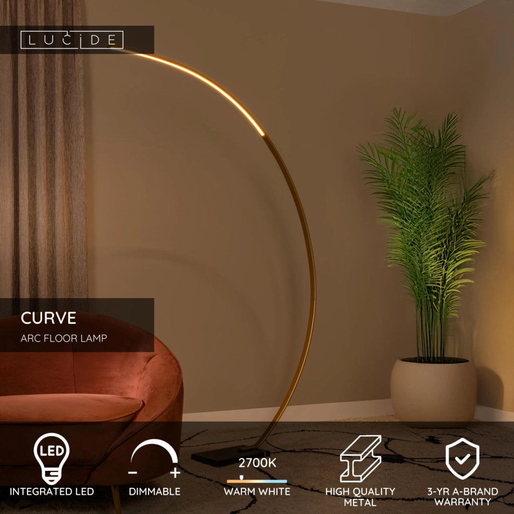 Lampada da terra ad arco LED oro nero CURVE Lucide