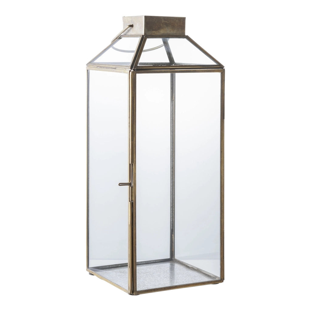 Lanterna Mysore, Ottone, Vetro, 13,5x13,5x35 cm