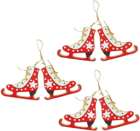 Set di decorazioni natalizie in legno da 3 paia - decorazioni per albero di Natale - ornamenti da appendere - corda di juta - 14 x 11 cm - decorazione natalizia