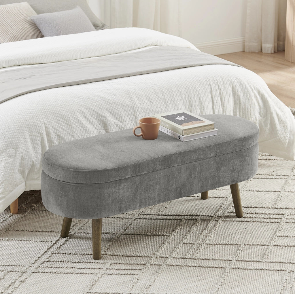 Panca contenitore in ciniglia grigio scuro 110x40x42 cm