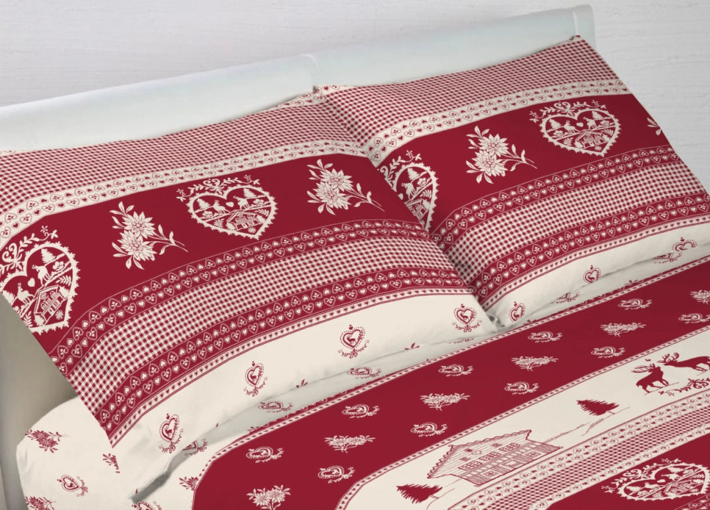 Completo Lenzuola Letto In 100% Cotone Stile Montagna Chalet Disegno Tirolo - Singolo - Tirolo