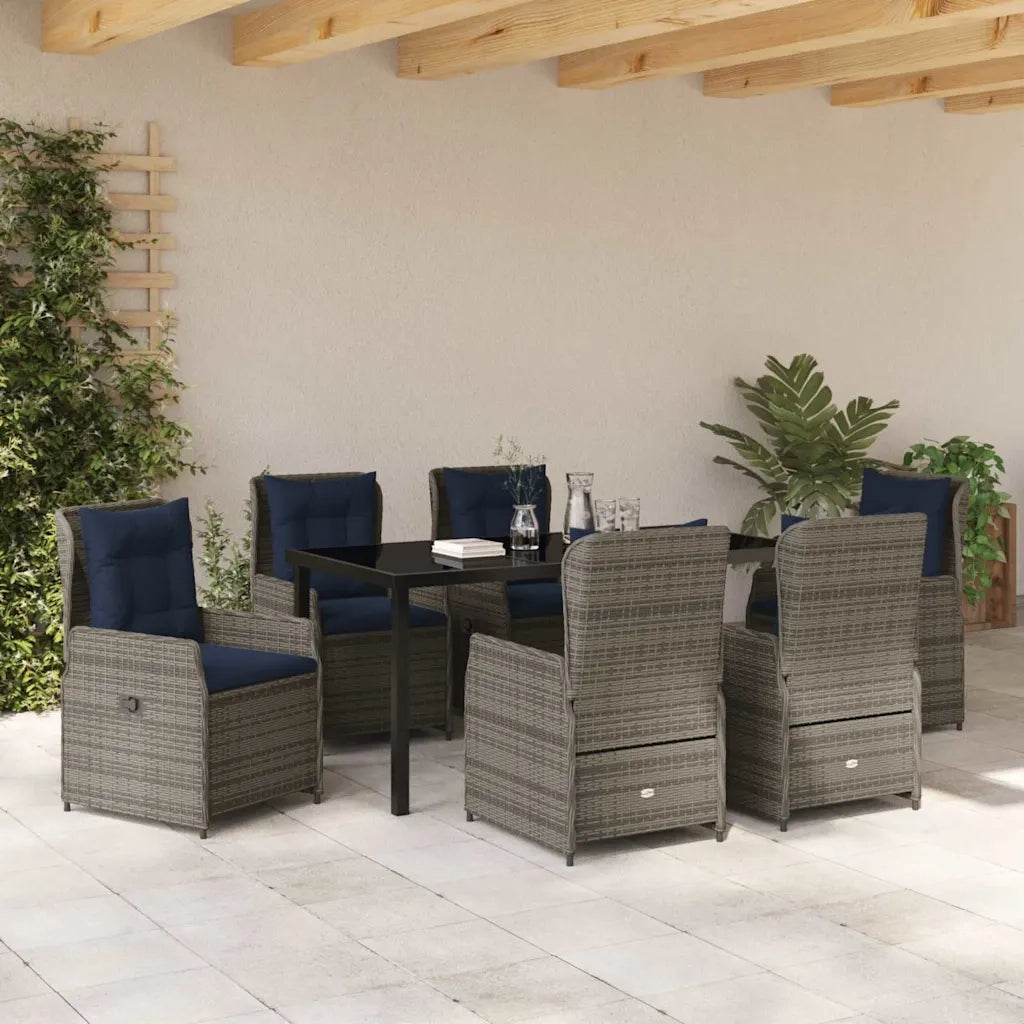 Set da Pranzo per Giardino 7 pcs Grigio Poly Rattan 3381034
