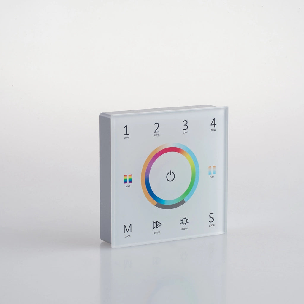 WALLPAD RF 2,4G CONTROLLO RGB E RGBW E RGB+CCT 4 ZONE 5 CANALI 8,6X8,6X3,6CM