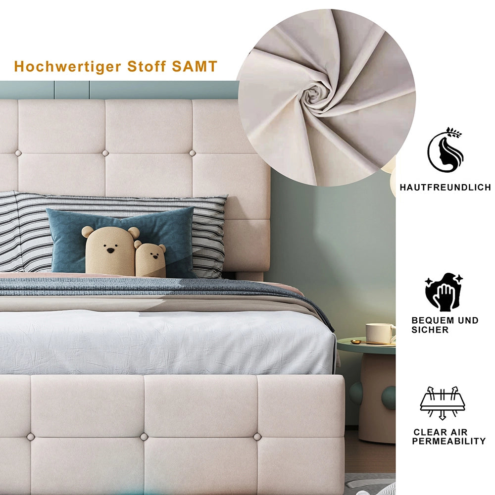 Letto imbottito 180x200 con testiera - Xylo - Tessuto velluto morbido beige