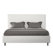 BS COM Letto queen size con rete imbottito 150x200 similpelle bianco