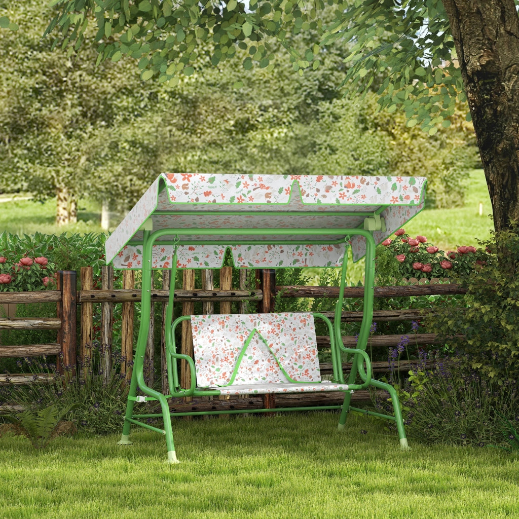 Altalena da Giardino per Bambini con Tettoia e Cinture di Sicurezza ¨C Zephmum ¨C Verde 112x75x120 cm