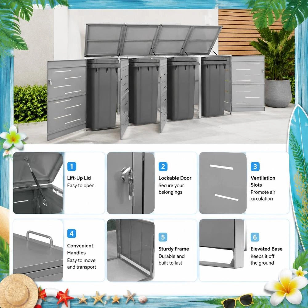 Bin Storage Unit For 4 Bins, 276.5x77.5x115.5 Cm, Stainless Steel
