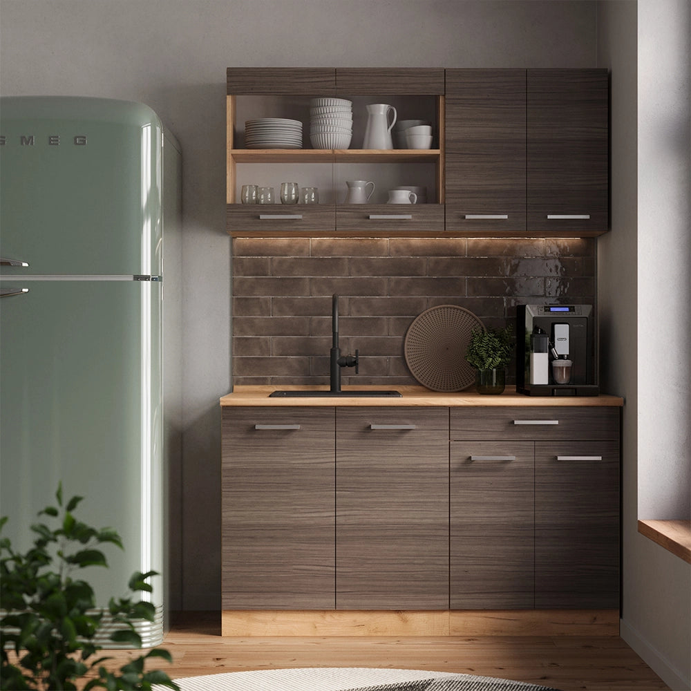 Vicco Mobile cucina sottotetto Grigio nobile/rovere dorato 60 cm con 2 cassetti