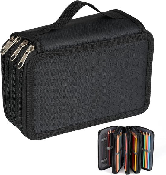 Etui grande, 72 contenitori, etui grande trasportabile impermeabile, etui grande con cerniera e manico per matite colorate, pennarelli e matite grafite (nero)