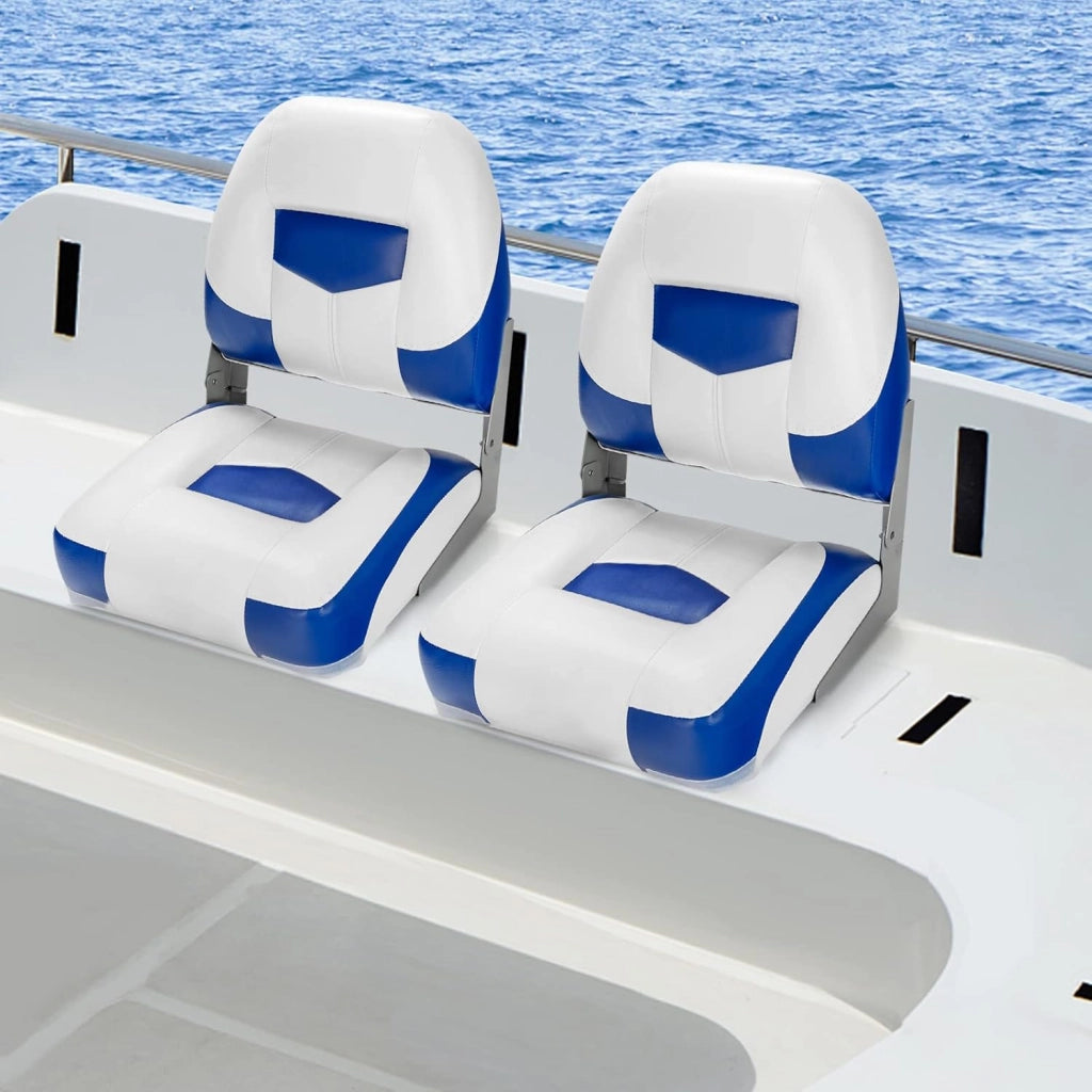Set di 2 sedie pieghevoli per barche in PVC e PP imbottite, sedia da barca con schienale alto 11 cm, schiuma altamente elastica, portata massima: 110 kg, 50 x 52 x