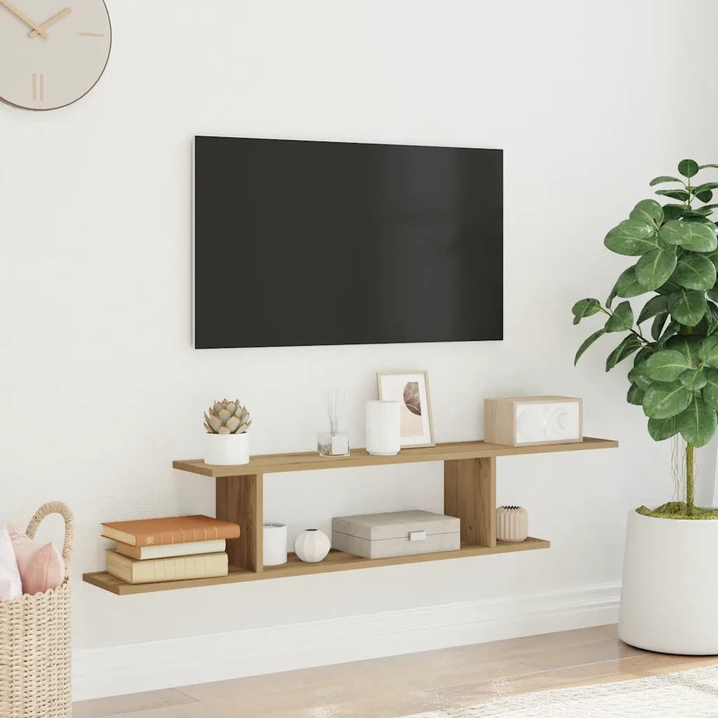 Scaffale TV Parete Rovere Artigianale 125x18x23 cm Truciolato