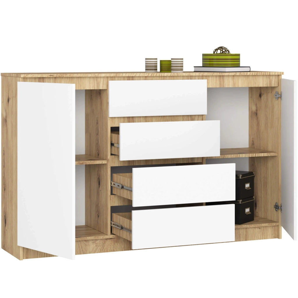 Cassettiera AKORD K160 Quercia Artisan 160 cm 2 ante 4 cassetti inserto frontale Bianco 160x40x99 cm