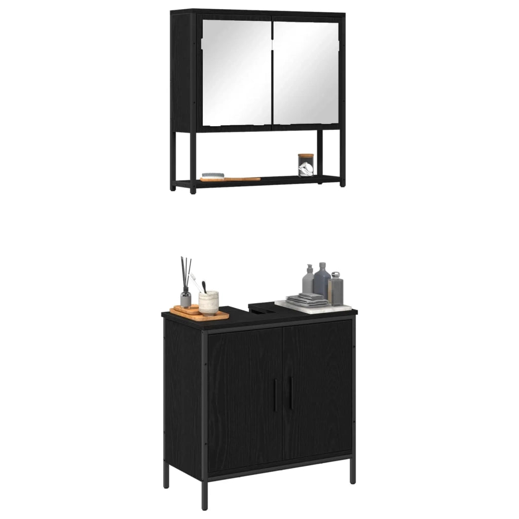 Set di mobili per il bagno 2 pcs Nero Legno multistrato 3334324