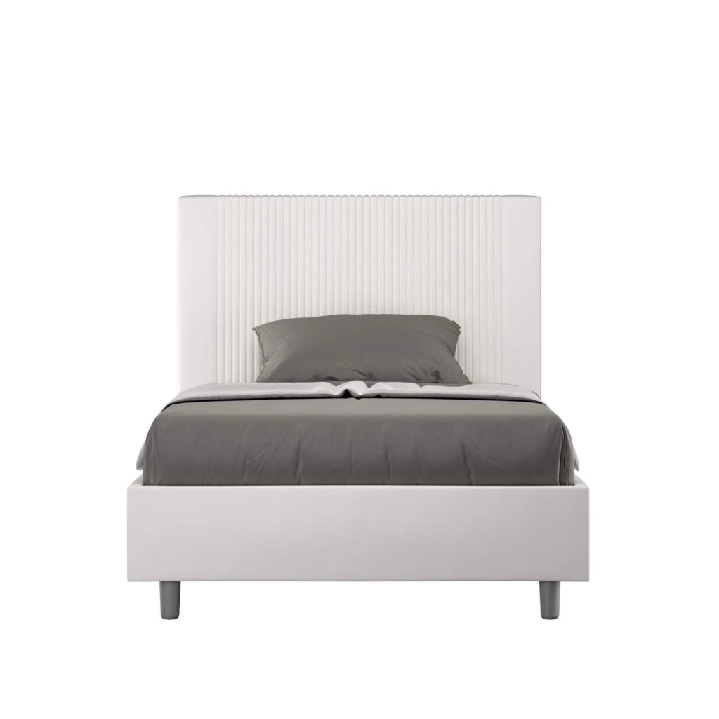 Letto una piazza e mezza contenitore imbottito 130x200 similpelle bianco Goya