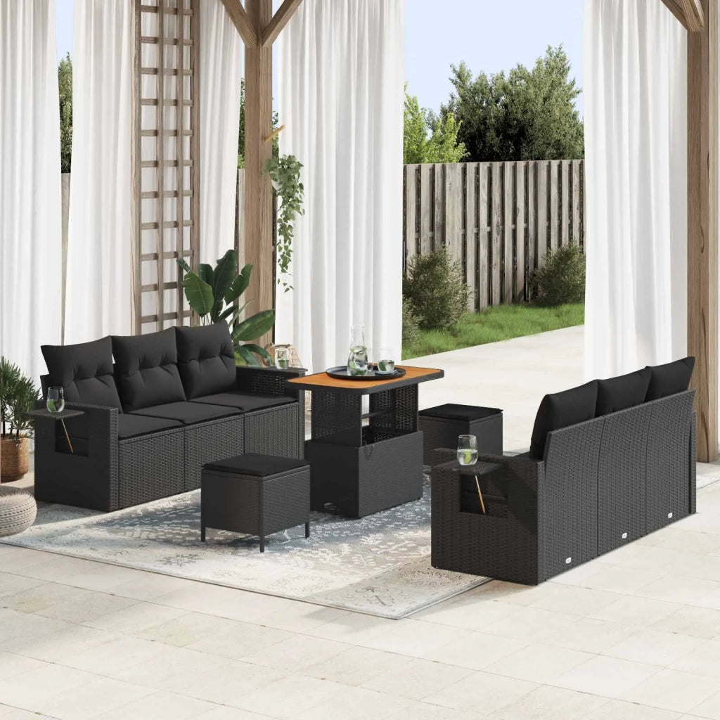 Set Divano da Giardino con cuscino con archiviazione 9 pcs Nero