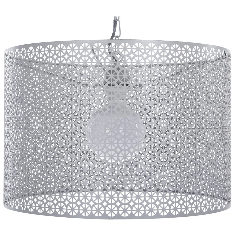 Lampada a Sospensione a Sospensione a Forma di Tamburo in Metallo Grigio con Paralume Tondo Cilindrico Novità Moderna