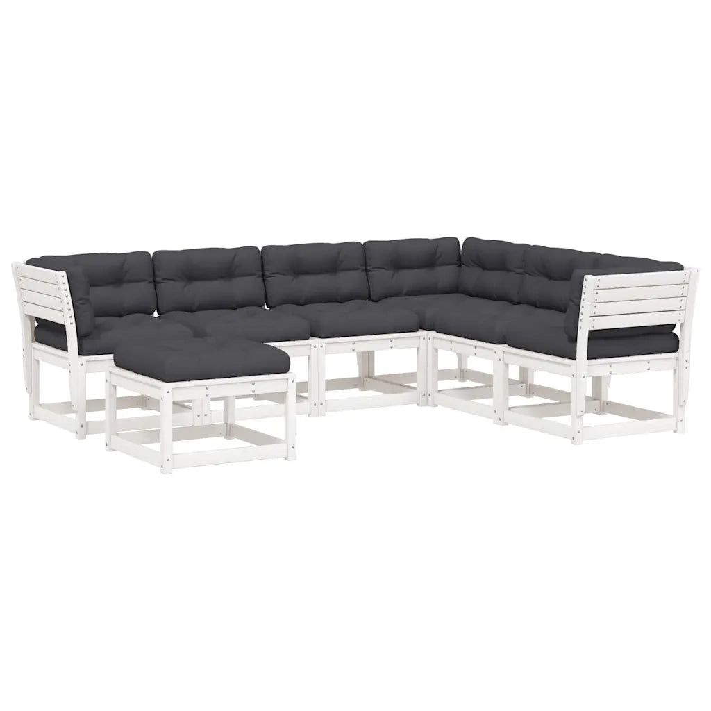Set Salotto Giardino 7pz con Cuscini Bianco Legno Massello Pino 3216931