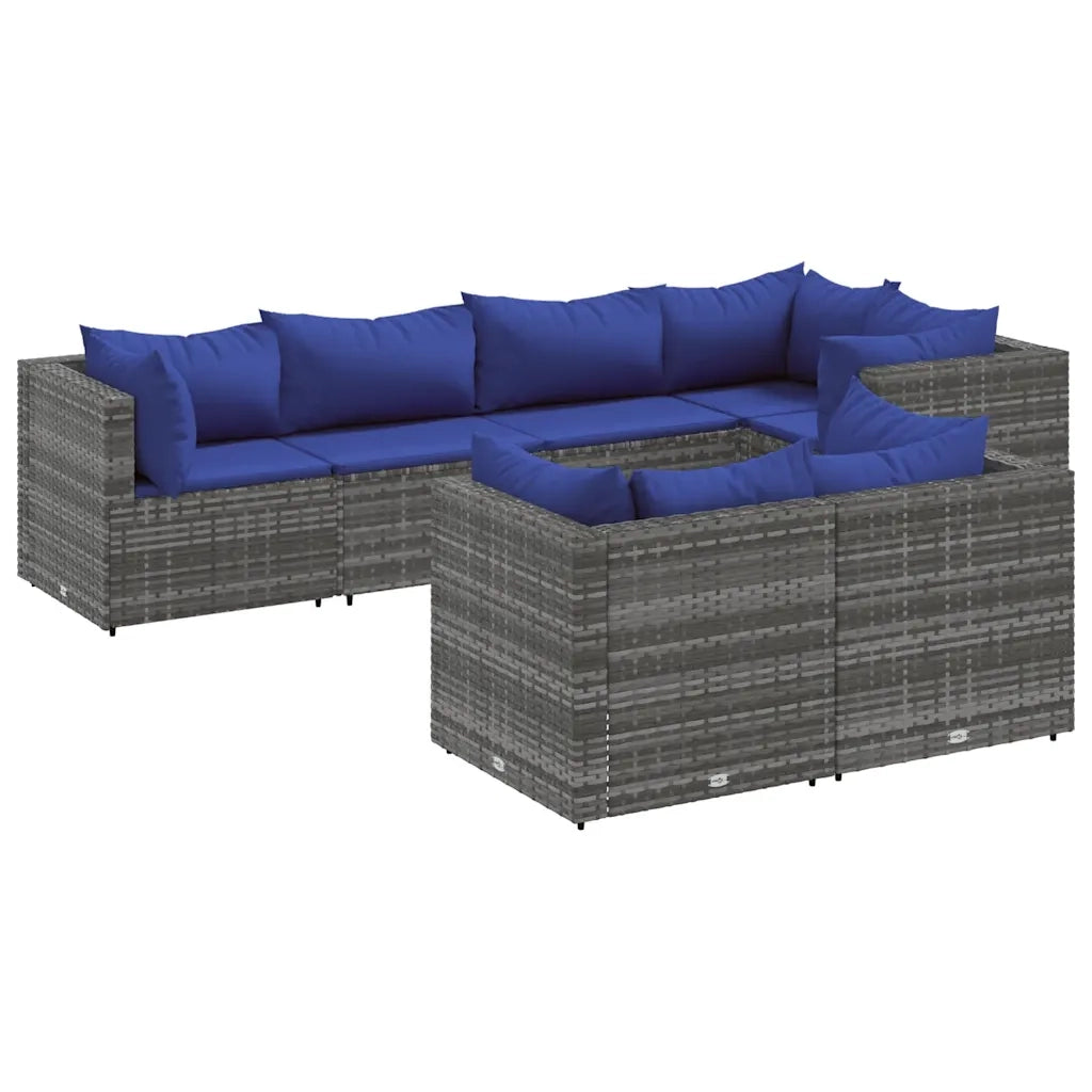 vidaXL Set Divani da Giardino 7 pz con Cuscini in Polyrattan Grigio