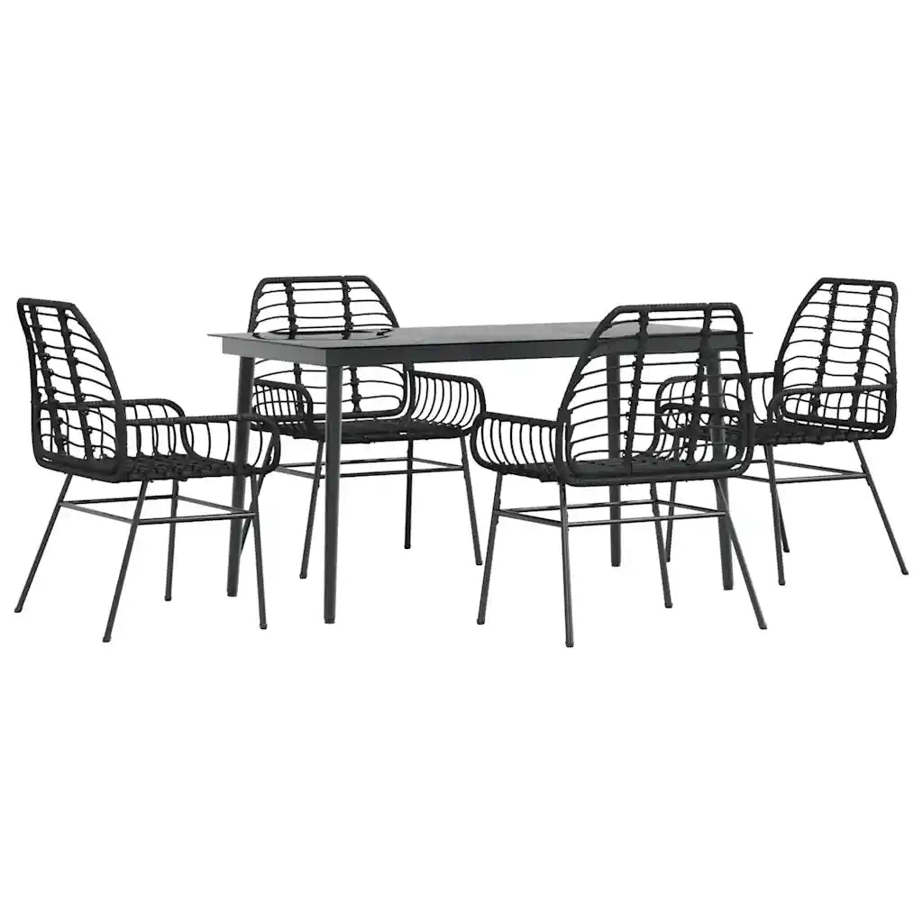 Set Mobili da Pranzo per Giardino 5 pz Nero Polyrattan Vetro 3334438