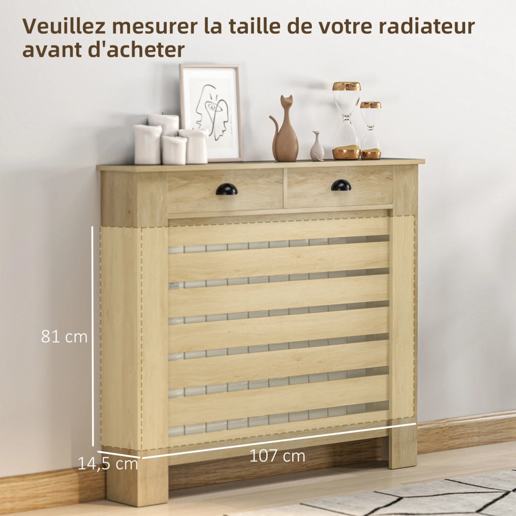 Coperchio radiatore con 2 cassetti in legno ¨C zephmum ¨C quercia 111x19x95.5 cm