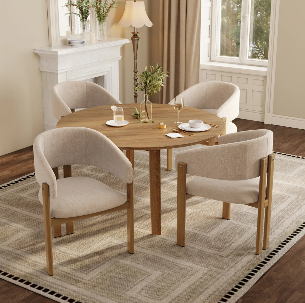 Set di 2 sedie da pranzo con braccioli; struttura in metallo effetto legno; tessuto lino beige