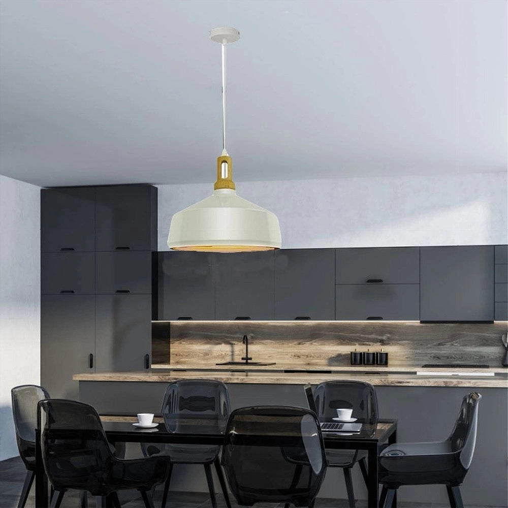 Trade Shop - Lampadario A Sospensione Stile Industriale In Metallo Pendente A Coppa E27 A93 - Bianco