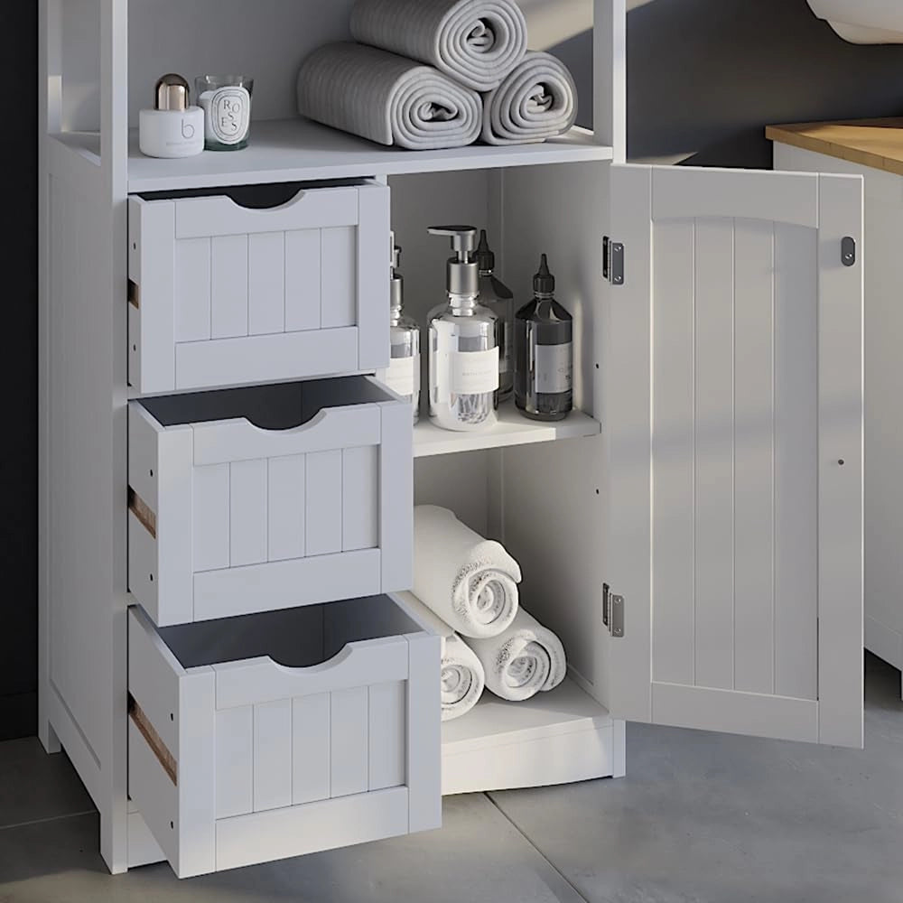 Mobiletto midi Bianco, Bianco, 56 x 86.5 cm con cassetti, per la conservazione di articoli da bagno e asciugamani