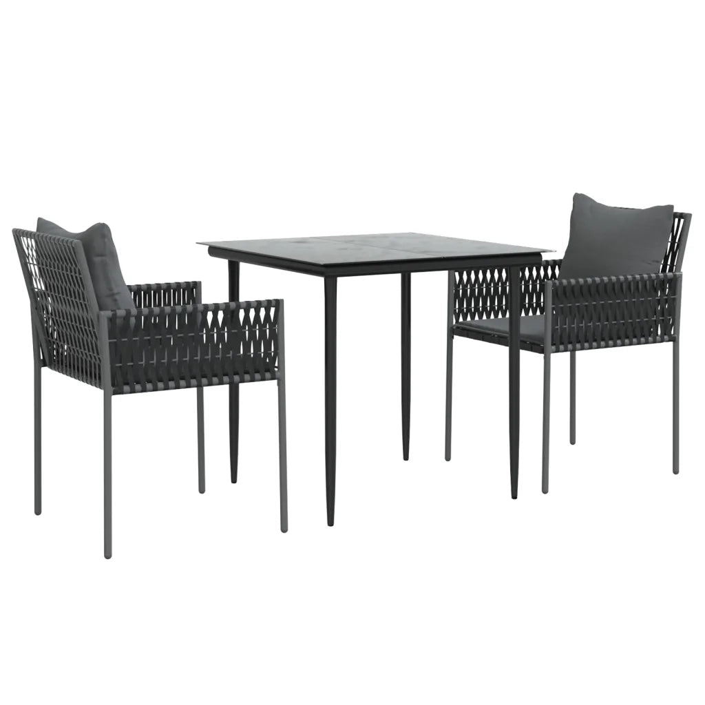 Set Pranzo da Giardino 3pz | Set Salotto da Giardino con Cuscini in Polyrattan e Acciaio
