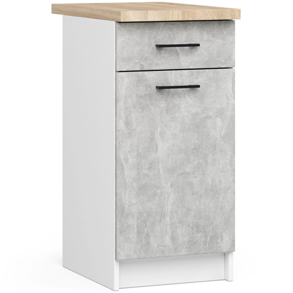 Set da cucina con vetrina AKORD OLIWIA 2,4 m Bianco 240 cm 11 ante 1 cassetto frontale Cemento 240×46×203 cm