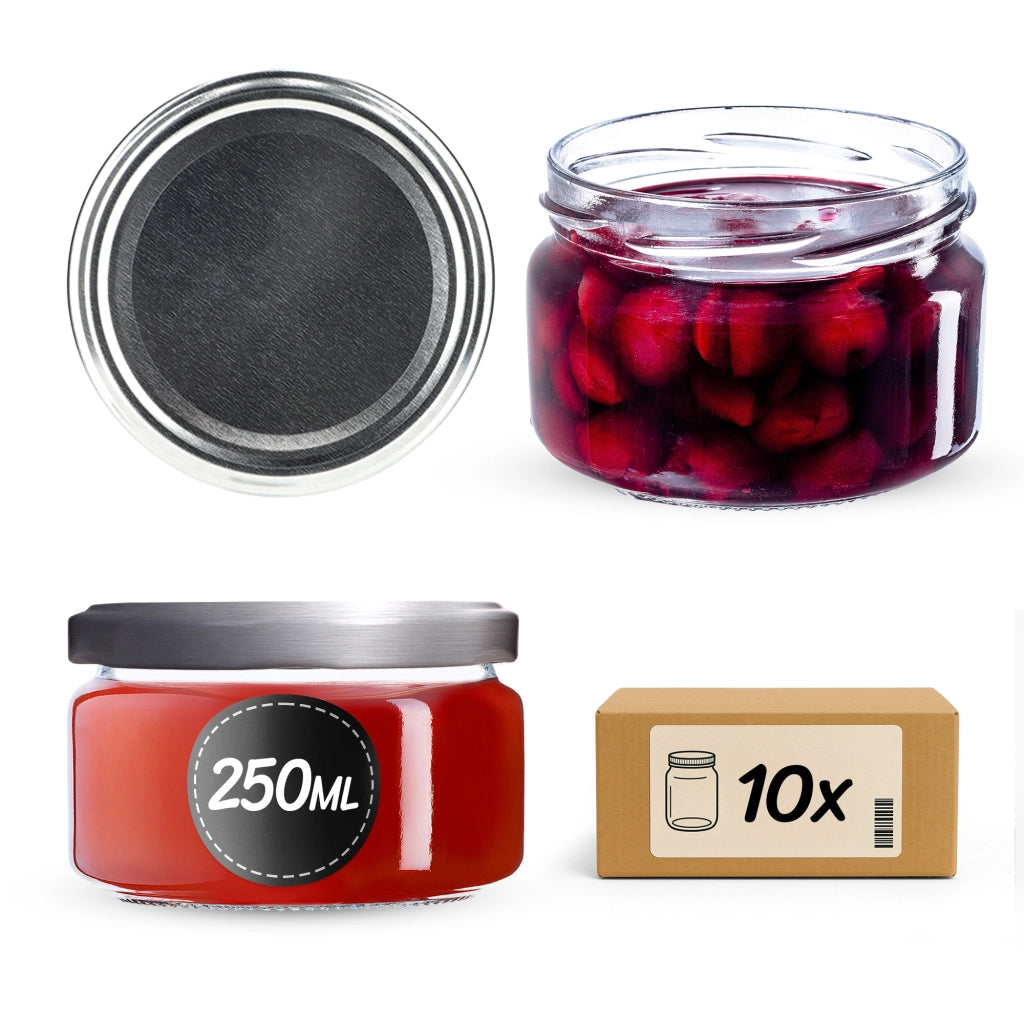 Barattoli per conserve KADAX Denia 250 ml 10 pezzi 82 mm + coperchio argento