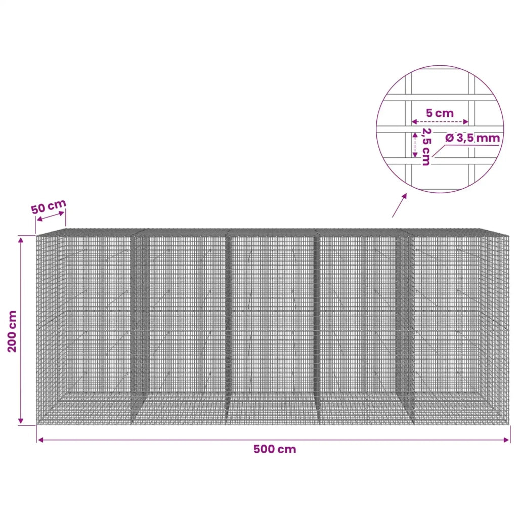 Gabione con filo da 3,5 mm e rete da 5x2,5 cm 500x50x200 cm 3461908