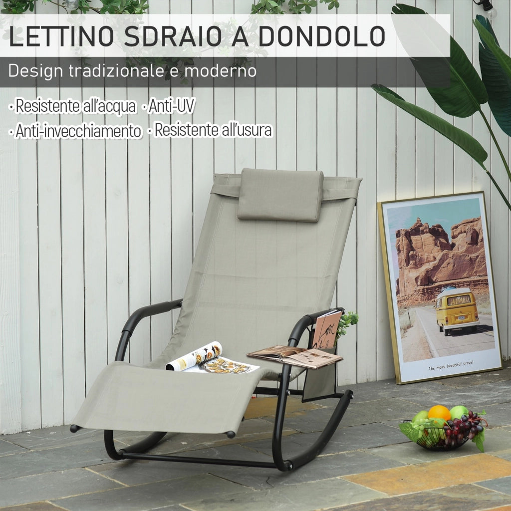 Easycomfort Poltrona a Dondolo da Giardino con Poggiatesta e Tasca Laterale, 150x62x88 cm, Nero e Grigio