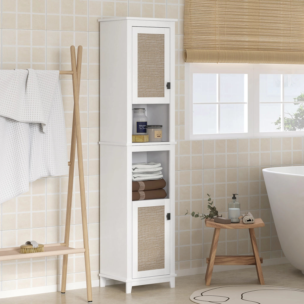 Colonna Bagno con Ripiani Regolabili 2 Ante Ratan ¨C Zephmum ¨C 40x30x167,5 cm Bianco