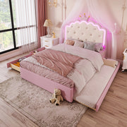 OKWISH Letto con Cassetti 140×200 cm, Letto Matrimoniale con LED Regolabile, Letto estraibile e 2 Cassetti, senza Materasso, in PU, Rosa