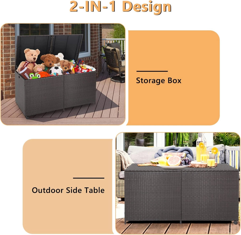 Scatola portaoggetti per esterni, arrotolabile, in polyrattan, con maniglie, contenitore portaoggetti 150 x 77 x 72 cm, impermeabile con coperchio, contenitore con spazio ventilato