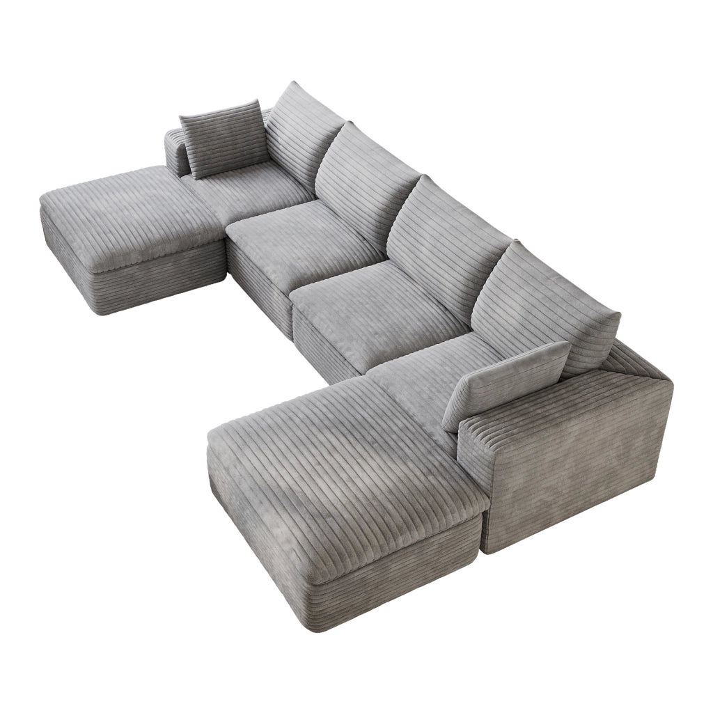 Divano Cloud 3 Posti in Velluto a Coste ¨C MINIMAL ¨C Grigio Scuro, 340 cm, Imbottito