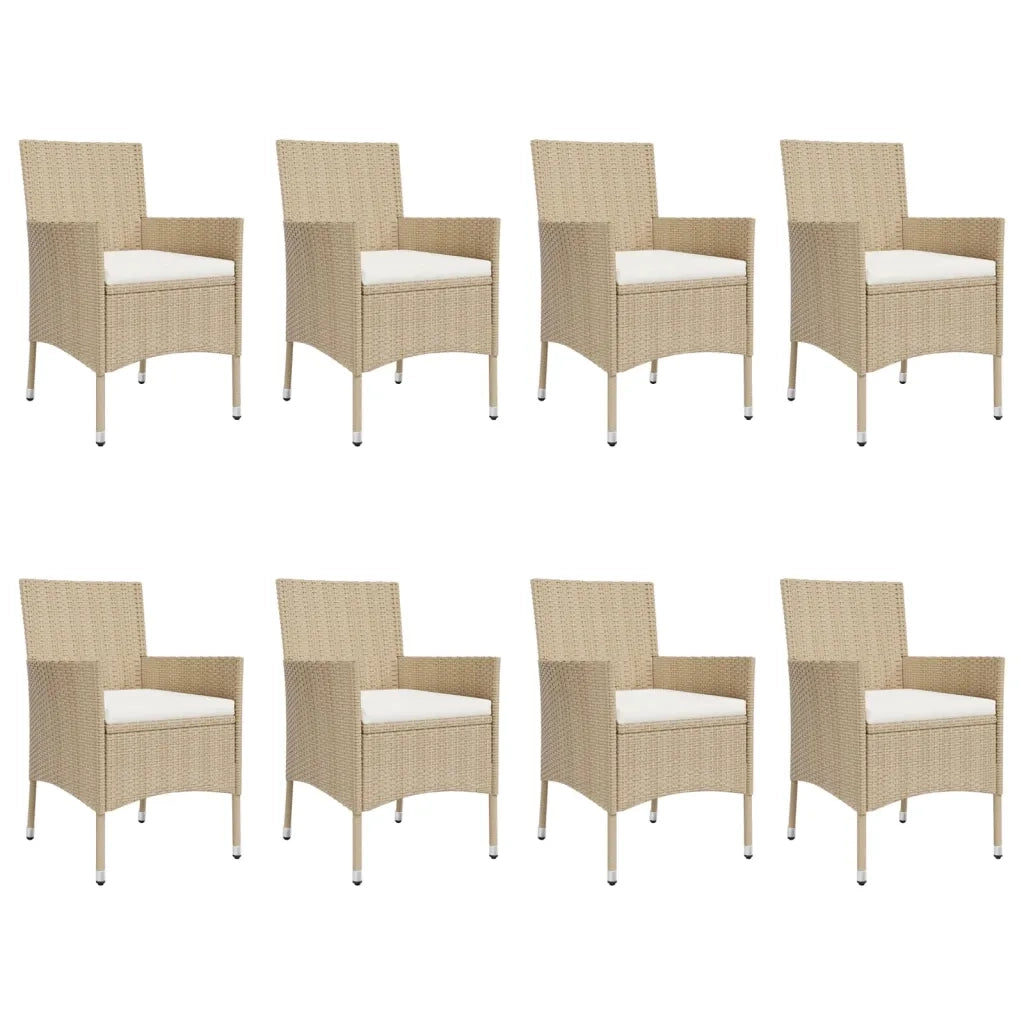 Set da Pranzo da Giardino 9 pz con Cuscini Beige in Polyrattan