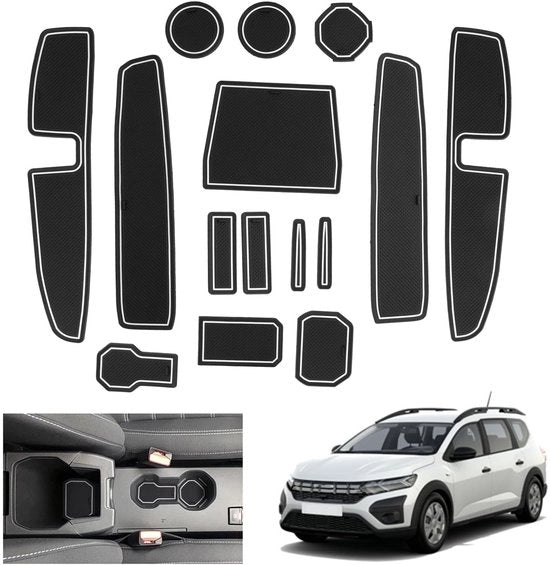 Pavimenti Antiscivolo per Dacia Jogger Hybrid/Extreme 2022-2024 2025, Pavimenti in Gomma per Jogger 2024, Pavimenti per Console Centrale, Pavimenti per Deur, Accessori per Dacia Jogger (Bianco)