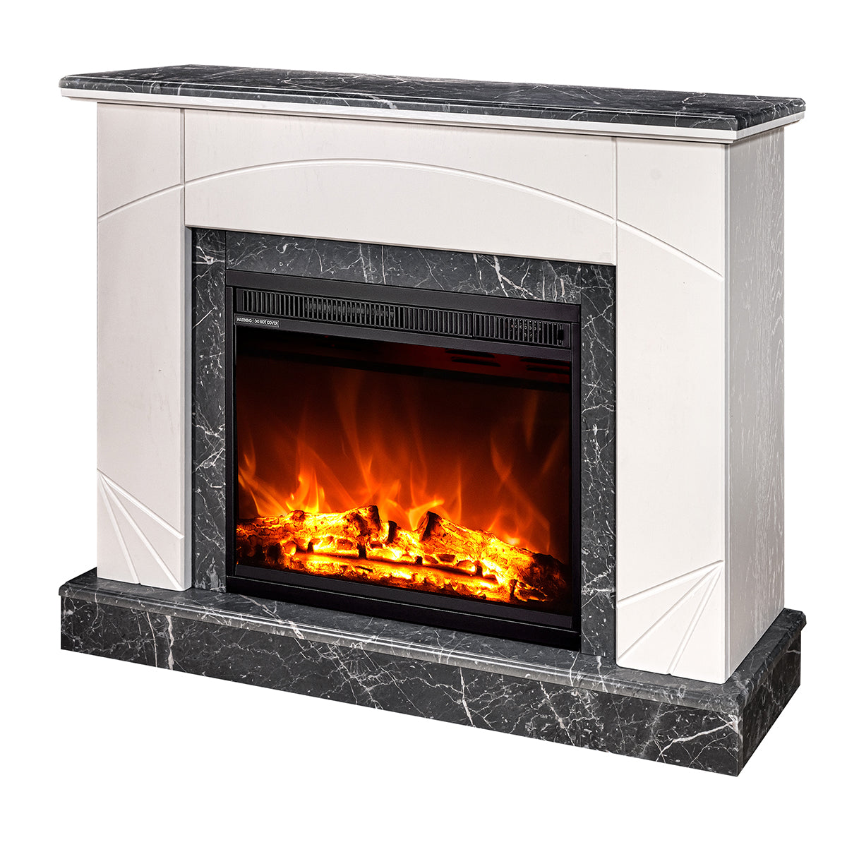 Camino Elettrico da Pavimento 85x110x27 cm Effetto Fiamma 1500W Madeira lux & Lorance Ivory/dark gray