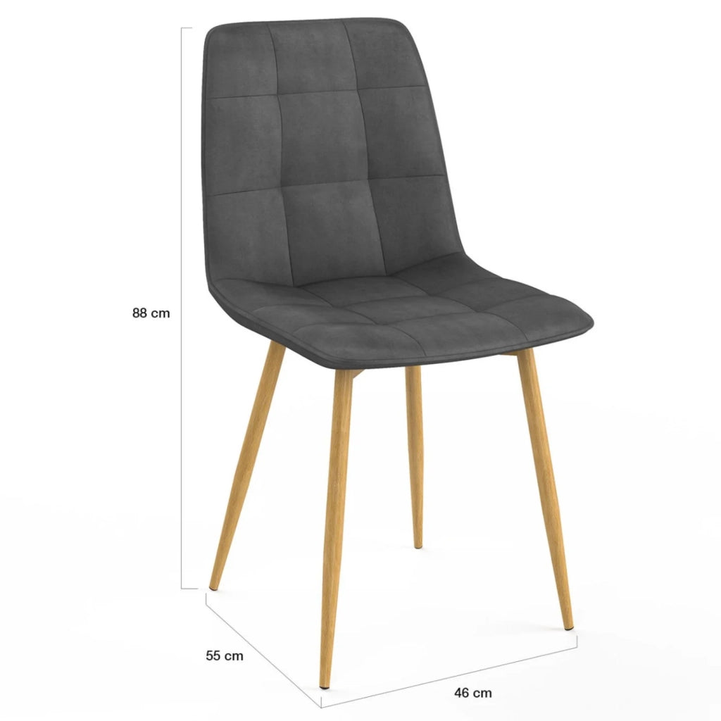 IDMarket - Set di 6 sedie da pranzo MILA in velluto grigio scuro con gambe effetto legno