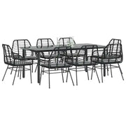Set da Pranzo da Giardino 9 pz con Cuscini Polyrattan Vetro