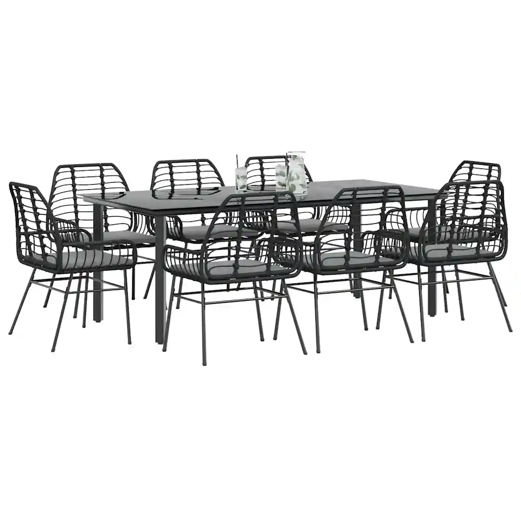 Set da Pranzo da Giardino 9 pz con Cuscini Polyrattan Vetro