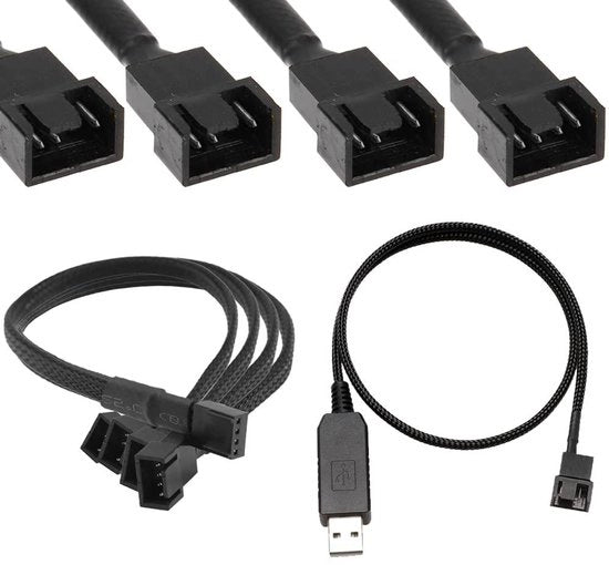 Cavo di alimentazione per ventilatore PC 12 V step-Up con connettore USB a 4 pin maschio e 3 connettori a 3 pin con alimentazione da 12 polliche (55 cm)
