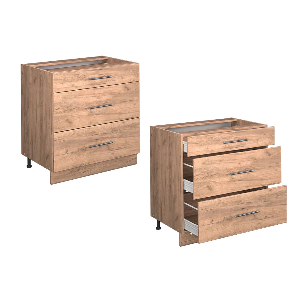 Vicco Mobiletto base per cucina Quercia dorata 80 cm con 3 cassetti, PL Marmo
